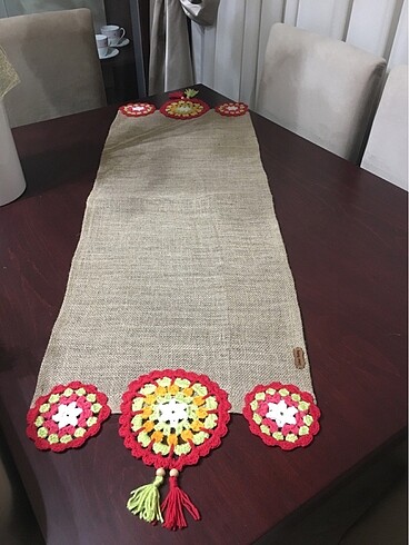  Beden Mandala motifli jüt çuval runner