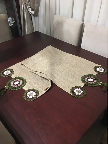 Mandala motifli jüt çuval runner