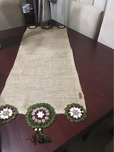 Beden çeşitli Renk Mandala motifli jüt çuval runner
