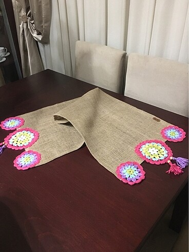 Mandala motifli jüt çuval runner
