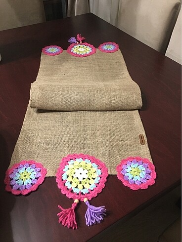  Beden Mandala motifli jüt çuval runner