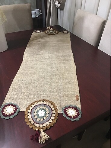 Beden çeşitli Renk Mandala motifli jüt çuval runner
