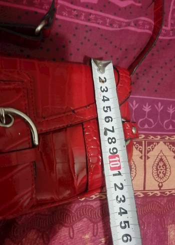 Kırmızı Deri Yılan Desenli Tokalı Çanta, sıfır ürün 65tl - Görsel 10