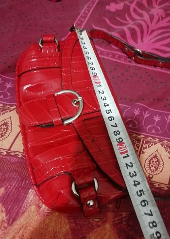 Kırmızı Deri Yılan Desenli Tokalı Çanta, sıfır ürün 65tl - Görsel 9