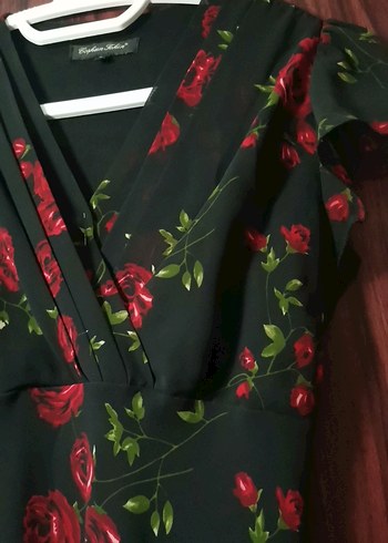 Çiçek Desenli V Yaka Uzun Elbise, astarlı tül kumaş 200tl - Görsel 8