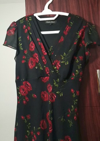 Çiçek Desenli V Yaka Uzun Elbise, astarlı tül kumaş 200tl - Görsel 2