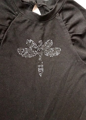 Kızlar için Siyah Uzun Kollu Payetli Goth Tişört - Görsel 2