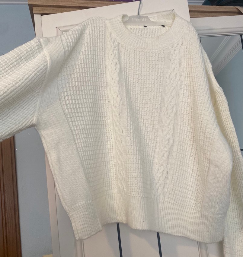 Beyaz Örgü Kadın Kazak - Görsel 2