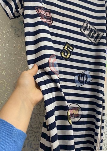 Çizgili Nakışlı Kız Tişörtü - Görsel 5