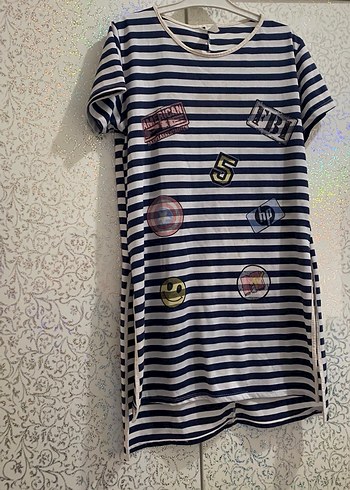 Çizgili Nakışlı Kız Tişörtü - Görsel 3