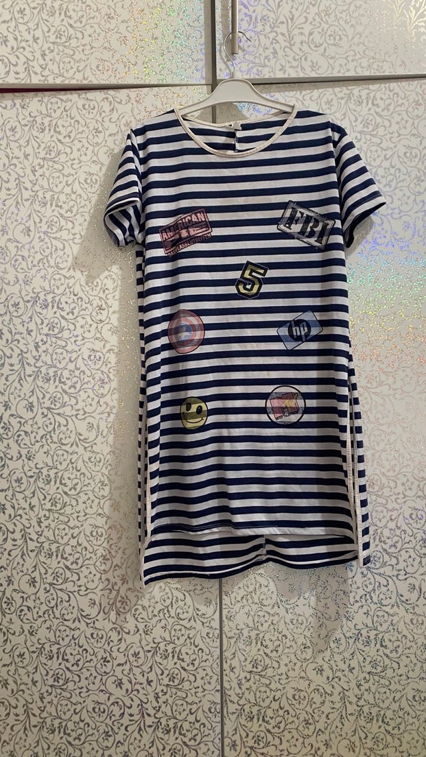 Çizgili Nakışlı Kız Tişörtü - Görsel 2