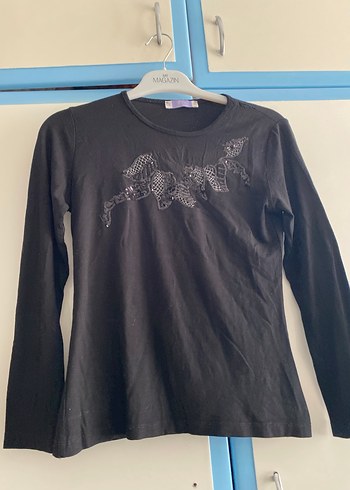 Payet Detaylı Siyah Uzun Kollu Hamile Bluzu - Görsel 2