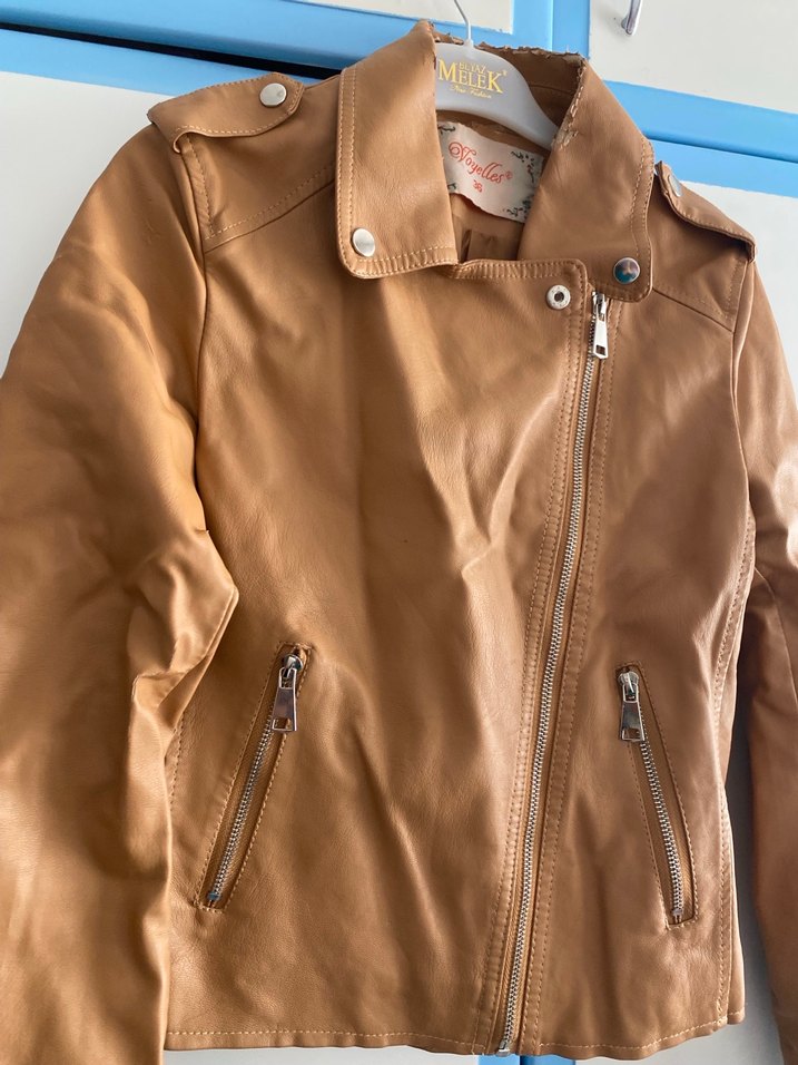 Bej Deri Kadın Ceket - Görsel 5