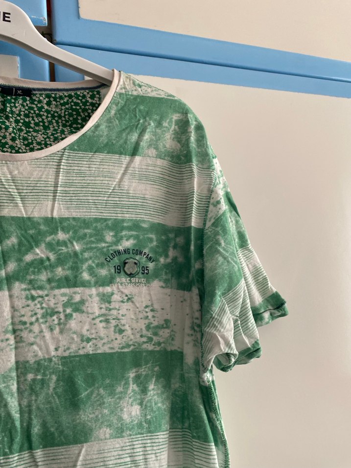 Yeşil Çizgili Kısa Kollu Erkek Tişört - Görsel 4