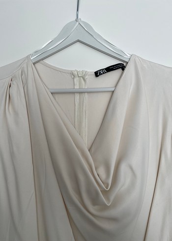 Drapeli Beyaz Uzun Elbise - Görsel 3