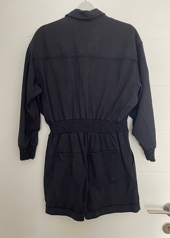 Düğmeli Siyah Denim Kadın Tulum - Görsel 2