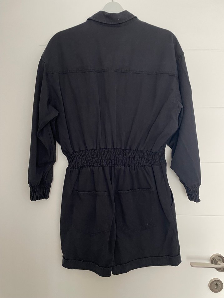 Düğmeli Siyah Denim Kadın Tulum - Görsel 2