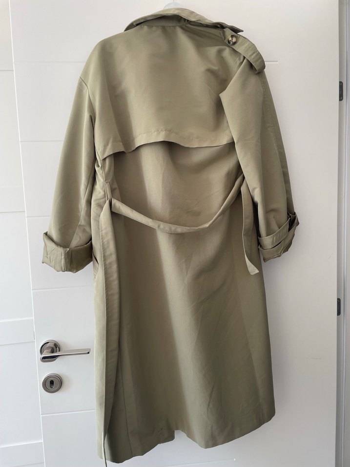 Bej Düğmeli Uzun Kadın Trençkot - Görsel 2