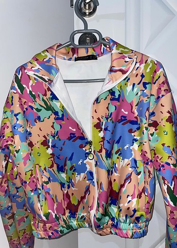 Renkli Tie-Dye Kadın Fermuarlı Ceket