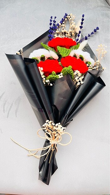 Örgü solmayan çiçek makrome gül - Görsel 7