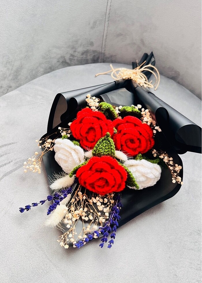 Örgü solmayan çiçek makrome gül - Görsel 2