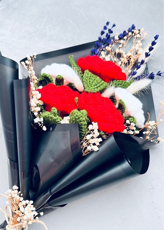 Örgü solmayan çiçek makrome gül - Görsel 5