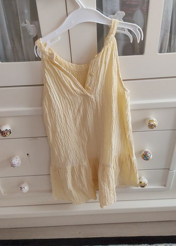 LC Waikiki Sarı Keten Kız Elbise, Askılı, Fırfırlı