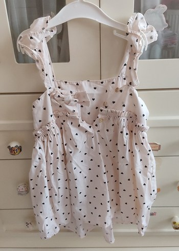 LC Waikiki Kız Çocuk Beyaz Kalp Desenli Fırfırlı Elbise