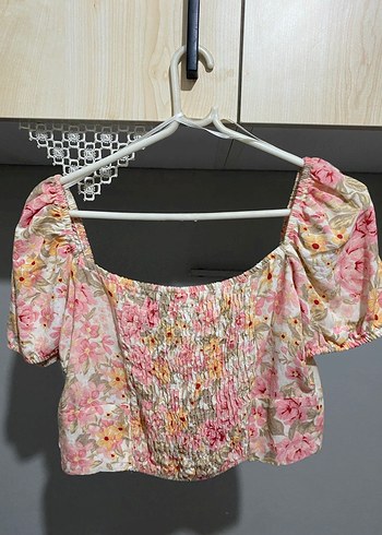 Stradivarius Pembe Çiçekli Bohem Mini Bluz