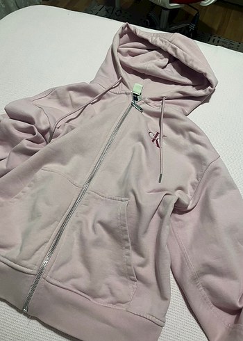 Calvin Klein Acik Pembe Kapusonlu Fermuarli Sweatshirt