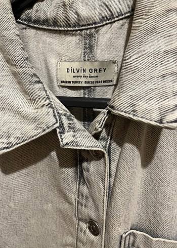 Gri Kısa Kollu Denim Kadın Tulum - Görsel 3