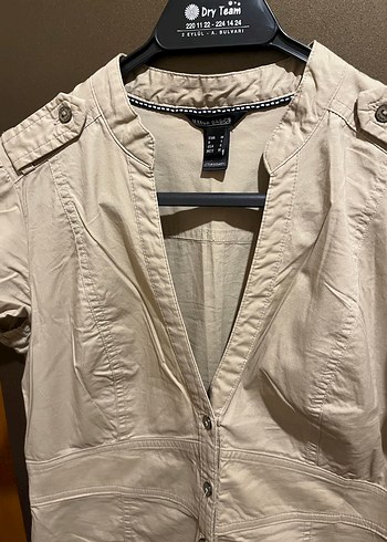 Bej Düğmeli V Yaka Midi Elbise - Görsel 2