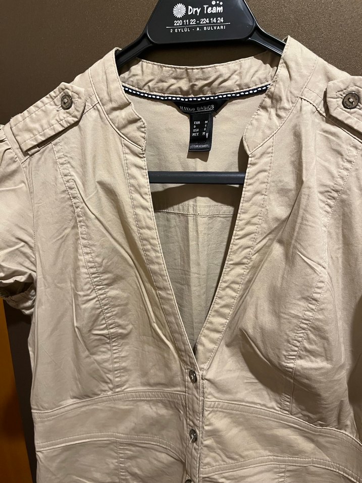 Bej Düğmeli V Yaka Midi Elbise - Görsel 2