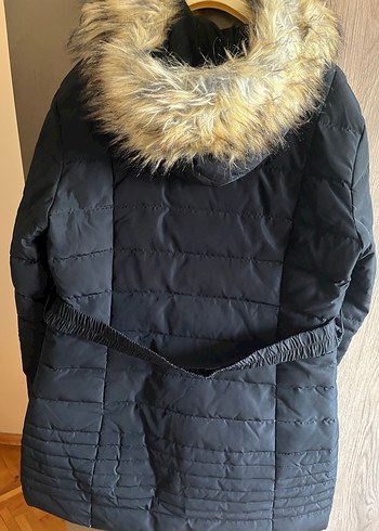 Siyah Kadın Midi Kışlık Mont Kürklü Kapüşonlu - Görsel 4