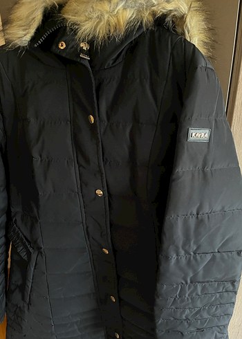 Siyah Kadın Midi Kışlık Mont Kürklü Kapüşonlu - Görsel 2