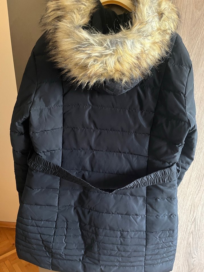 Siyah Kadın Midi Kışlık Mont Kürklü Kapüşonlu - Görsel 4