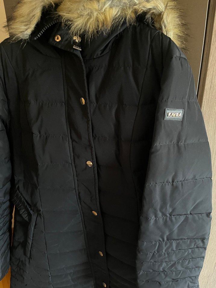 Siyah Kadın Midi Kışlık Mont Kürklü Kapüşonlu - Görsel 2