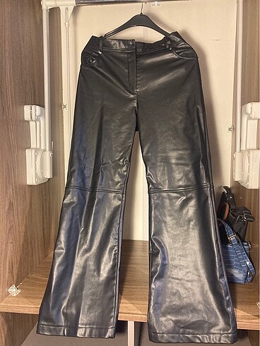 Deri pantolon wide leg