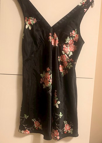 Siyah Çiçek Desenli Midi Kadın gecelik ve Sabahlık - Görsel 3