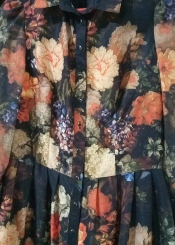 Çiçek Desenli Uzun Kollu Midi Elbise - Görsel 2