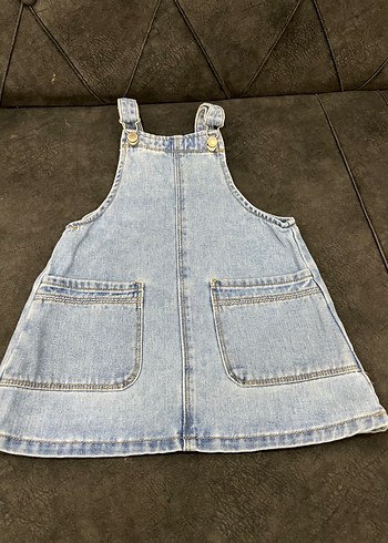 Kız Çocuk Gri Denim Düğmeli Salopet