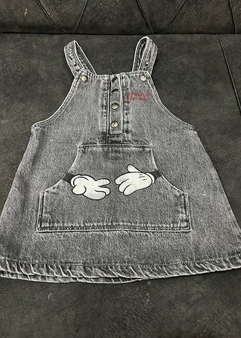 Zara Kız Çocuk Gri Desenli Denim Elbise