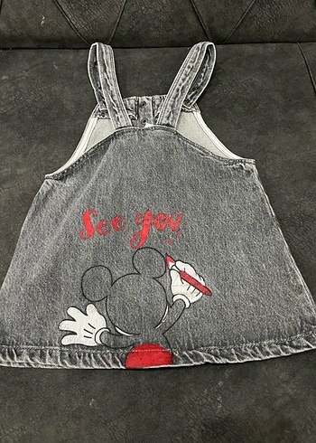 Kız Çocuk Gri Desenli Denim Elbise