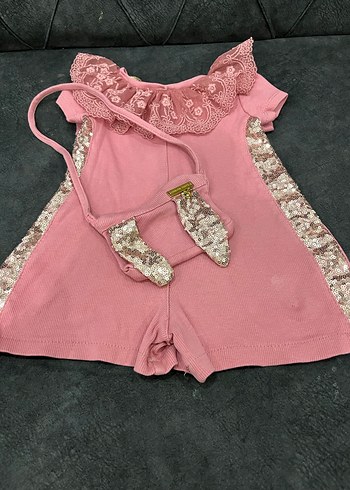 Pembe Dantelli Nakışlı Bebek Kız Tulum Seti
