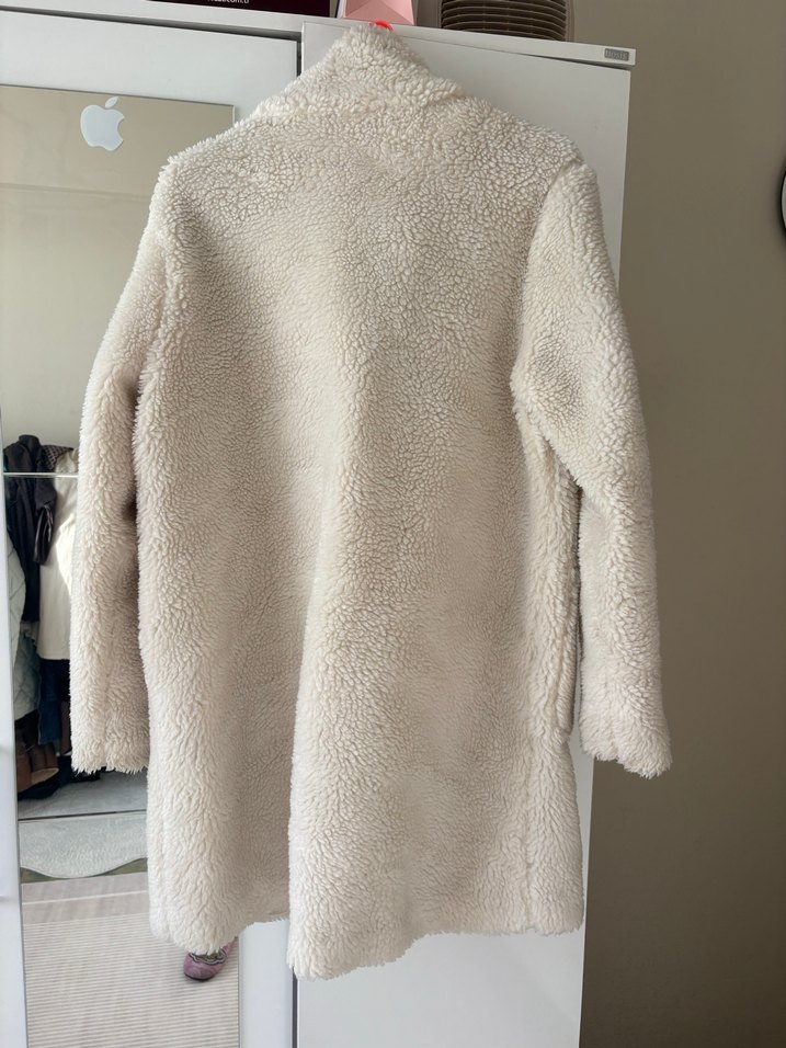 Bej Peluş Midi Kadın Kaban - Görsel 2