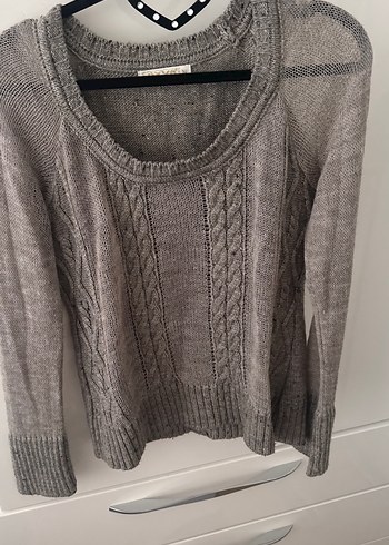 Gri Bohem Örgü Kadın Kazak - Görsel 2