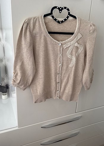 Düğmeli Bej Kadın Midi Hırka - Görsel 2