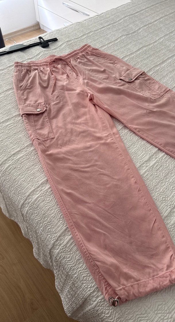 Pembe Rahat Kesim Kadın Pamuk Pantolon - Görsel 2