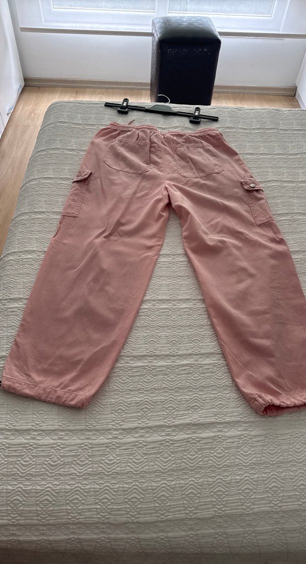 Pembe Rahat Kesim Kadın Pamuk Pantolon - Görsel 4