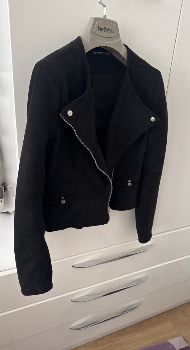 Kadın Siyah Süet Biker Ceket - Görsel 3